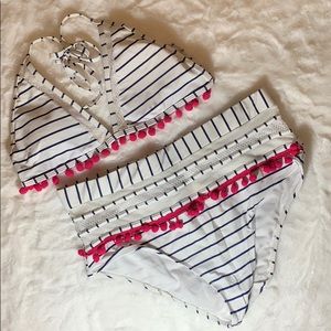Bikini Blue & White with Pink Trim NWOT